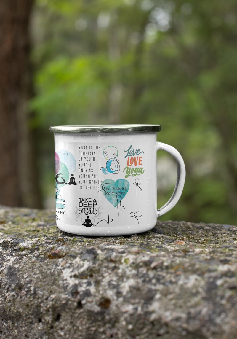 TAJNAN Coffee Mug | Unbreakable Enamel |Yoga Print| Mountains Travel Print | Military Mug | Unique and Stylish | Birthday Travel Gift (Metal), 300 Milliliter (Yoga -A-Mug) - Image 2