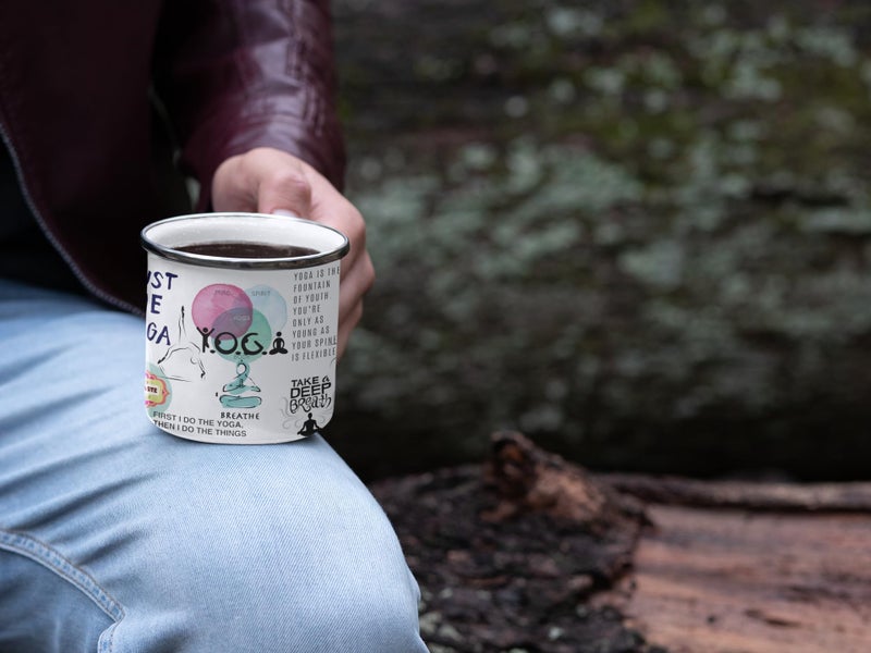 TAJNAN Coffee Mug | Unbreakable Enamel |Yoga Print| Mountains Travel Print | Military Mug | Unique and Stylish | Birthday Travel Gift (Metal), 300 Milliliter (Yoga -A-Mug) - Image 3