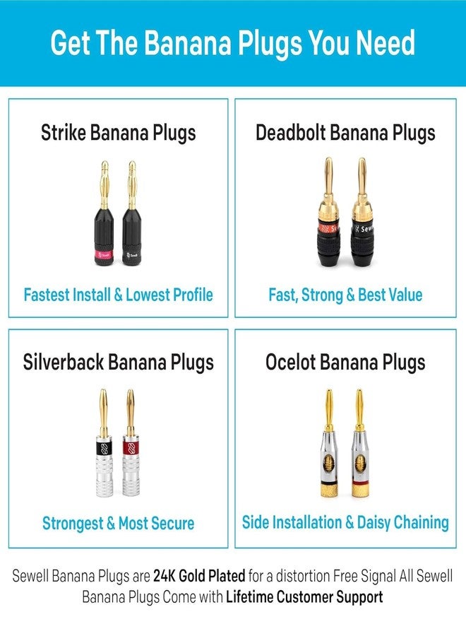 Sewell Deadbolt® Banana Plugs 14-Pairs, Gold Plated Speaker Plugs, Quick Connect, Tool-Free, SW-29863-14 - Image 4