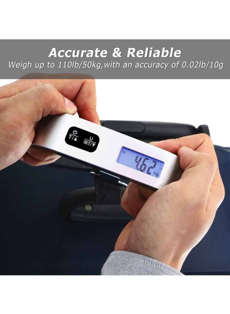 Luggage Scale, Portable Digital Hanging Baggage Scale for Travel – Suitcase Weight Scale with Rubber Paint, 110 Pounds Capacity, Battery Included, Silver – 2 Pcs for Convenient Travel Weighing, Compact and Durable