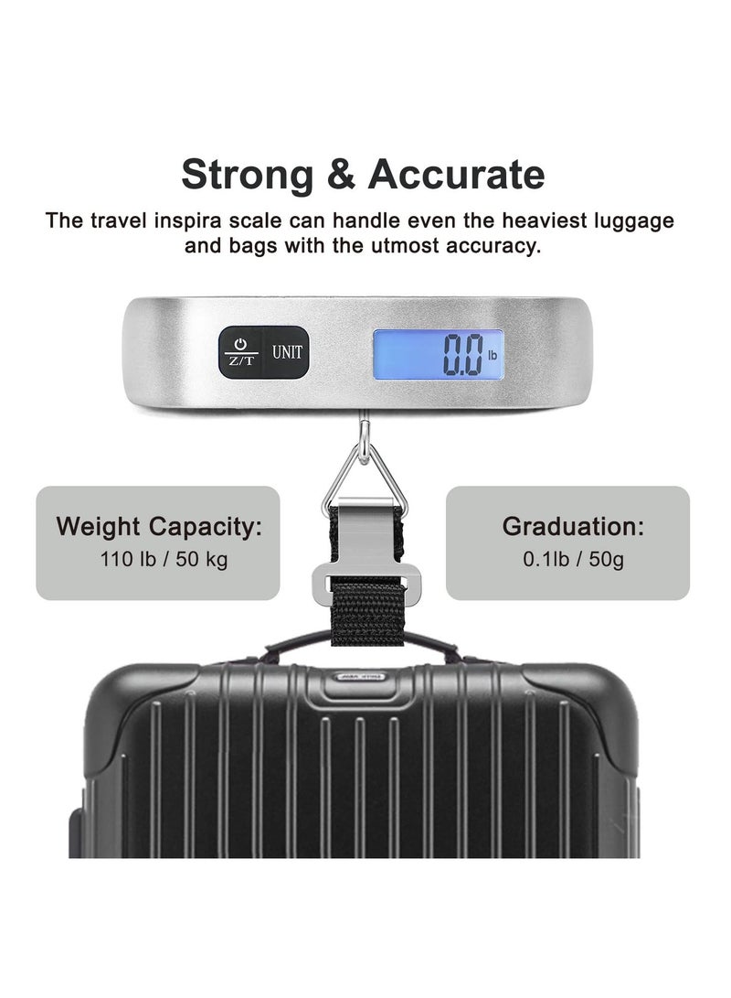 Luggage Scale, Portable Digital Hanging Baggage Scale for Travel – Suitcase Weight Scale with Rubber Paint, 110 Pounds Capacity, Battery Included, Silver – 2 Pcs for Convenient Travel Weighing, Compact and Durable