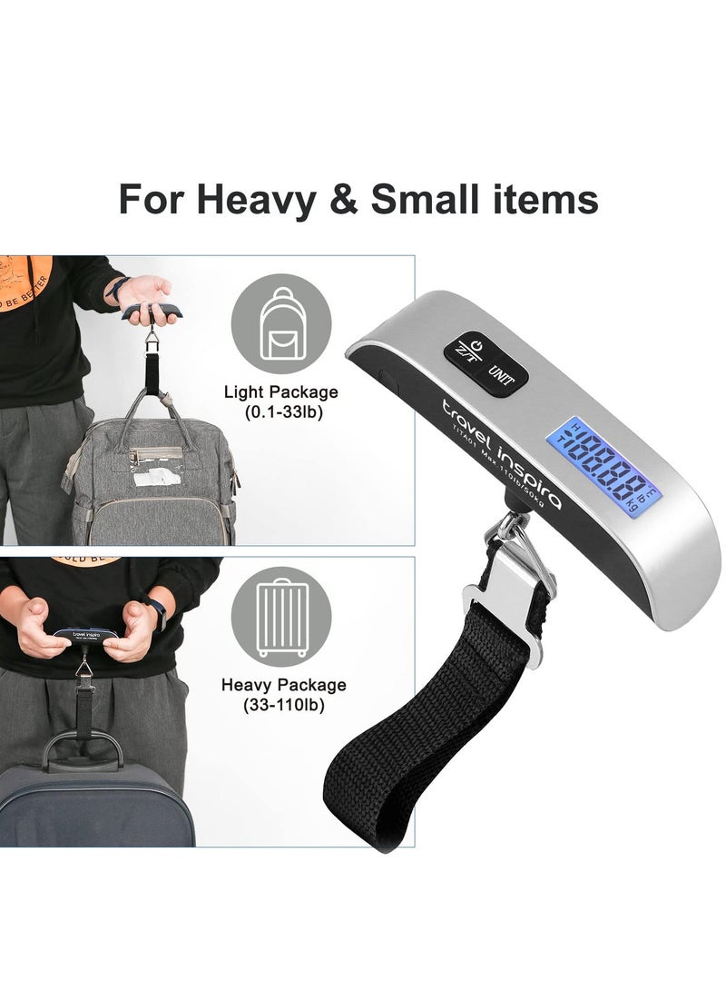 Luggage Scale, Portable Digital Hanging Baggage Scale for Travel – Suitcase Weight Scale with Rubber Paint, 110 Pounds Capacity, Battery Included, Silver – 2 Pcs for Convenient Travel Weighing, Compact and Durable
