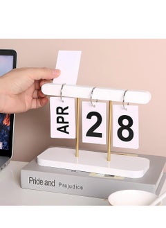 Generic Flip Calendar For Desk, Wooden Perpetual Calendar With Large Display Daily Wooden Desk Calendar for Office, Home, Classroom, Reusable Office Desk Decor Desk Accessories (White)  - Image 1
