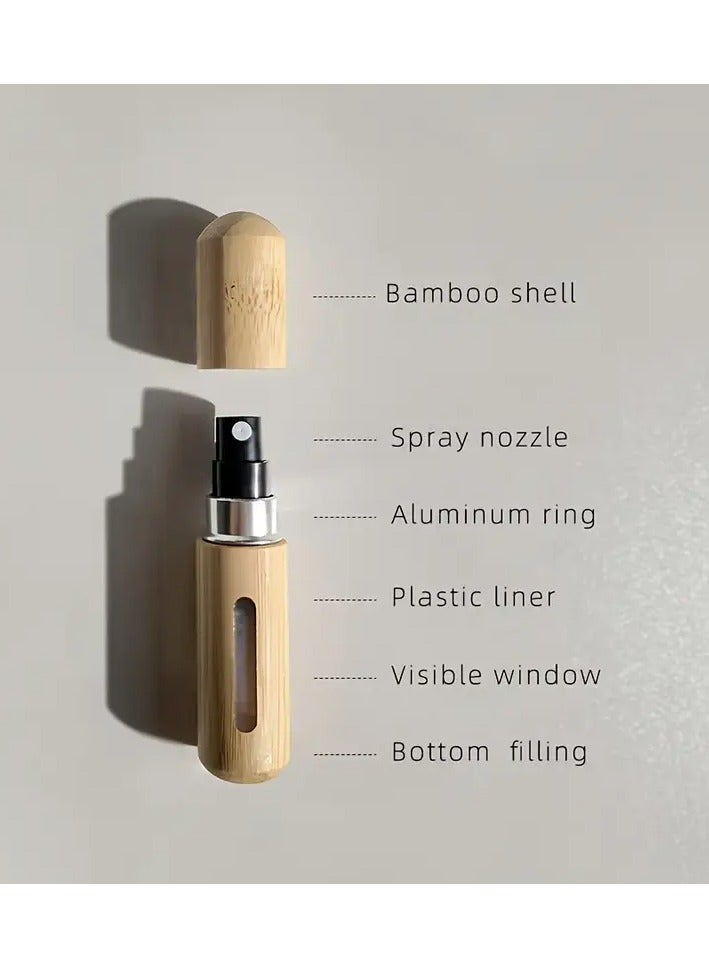 Bamboo Shell Perfume Atomizer – Refillable 5ml & 8ml Mini Spray Bottles with Visible Window, Travel-Friendly Fragrance Dispenser  - Image 3