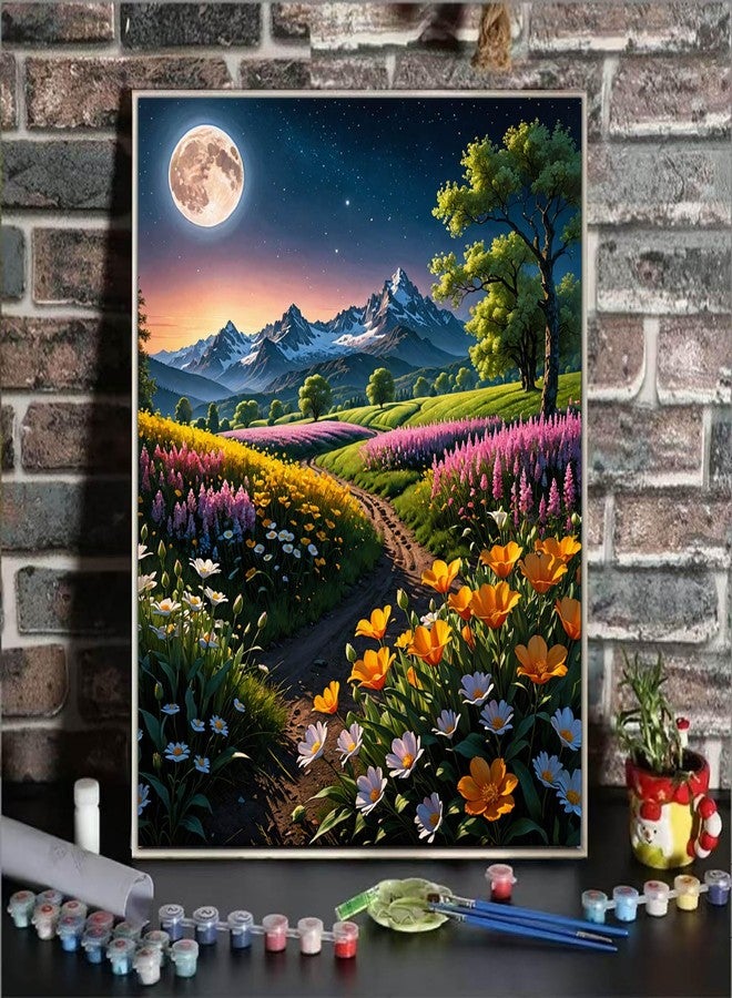 ldazao Flower Paint by Numbers Kit for Adults Beginner Moon Paint by Number Kits Acrylic On Canvas Tree Oil Painting Kit Adults' Paint-by-Number Kits for Gift Home Wall Decor 16x20 Inch - Image 2