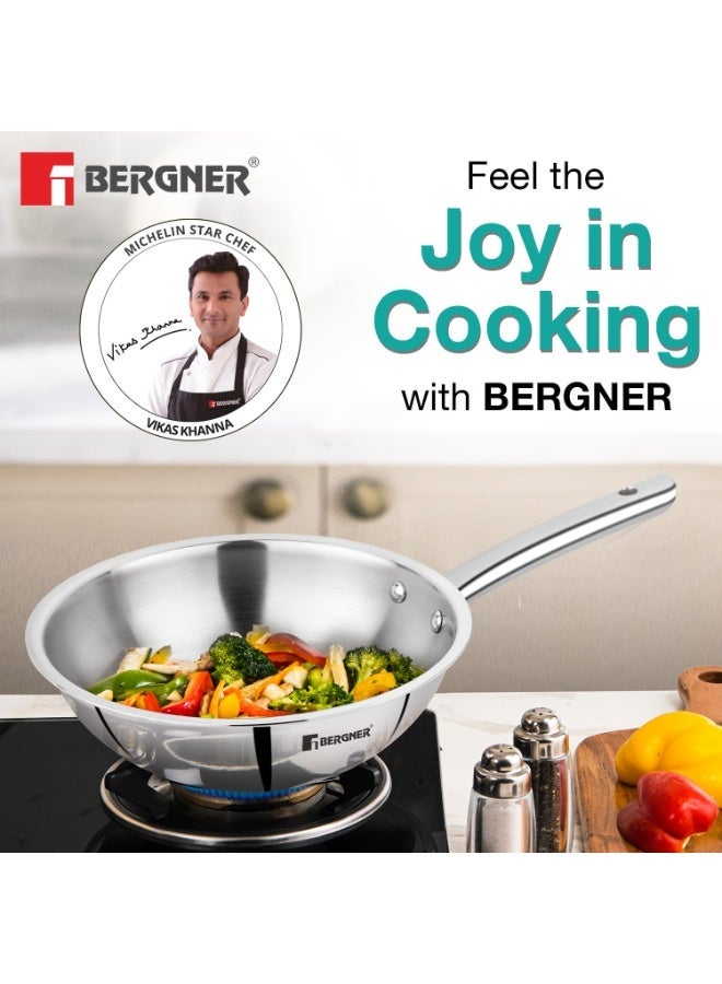 BERGNER TriPro Tri-Ply Stainless Steel 24cm (2.8 L) Wok/Chinese Kadai, Durable Stay Cool Cast Handles, Heavy Bottom, Less Oil Use, Non-Toxic, Healthy Cooking - Induction and Gas Stove Ready - Image 3