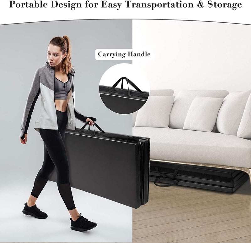 IRIS 4'x8' Folding Gymnastics Tumbling Mat – 4-Panel Exercise Mat with Carry Handle for Yoga, Stretching, Aerobics & Home Workouts - Image 2