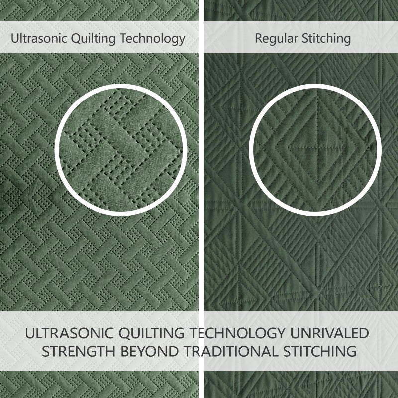 FLYMME Queen Quilt Bedding Set Olive Green Lightweight Bedspreads Full Size Modern Style Geometric Weave Stripe Pattern Soft Microfiber Bed Coverlet for All Season (1 Quilt  2 Shams) - Image 3
