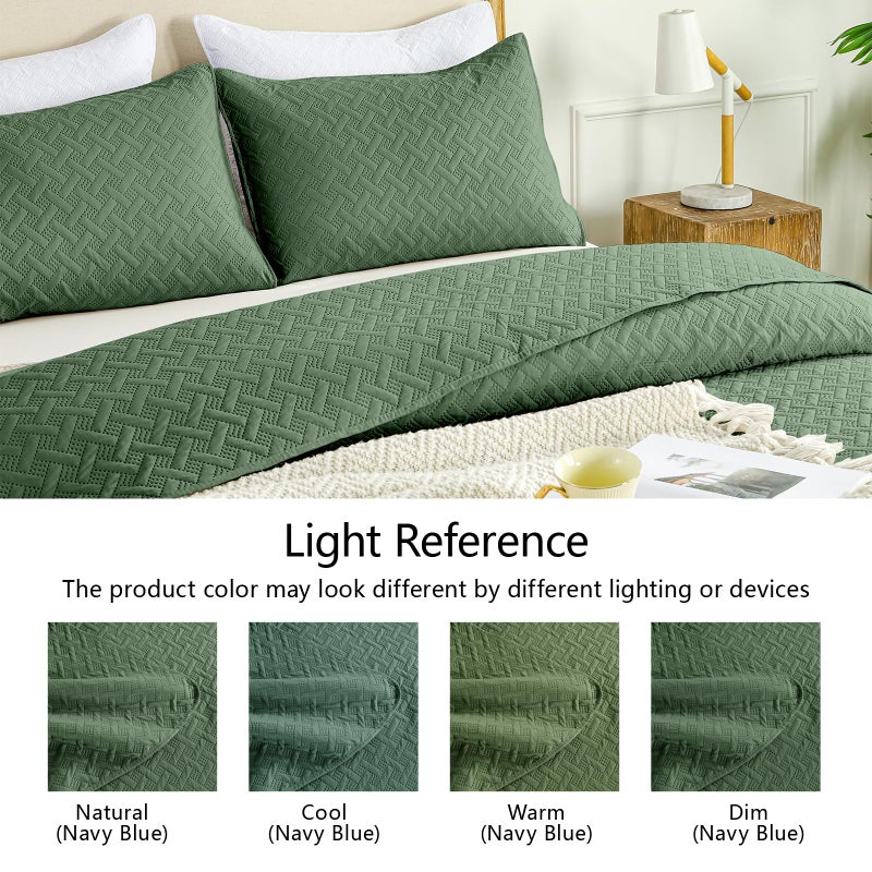 FLYMME Queen Quilt Bedding Set Olive Green Lightweight Bedspreads Full Size Modern Style Geometric Weave Stripe Pattern Soft Microfiber Bed Coverlet for All Season (1 Quilt  2 Shams) - Image 5