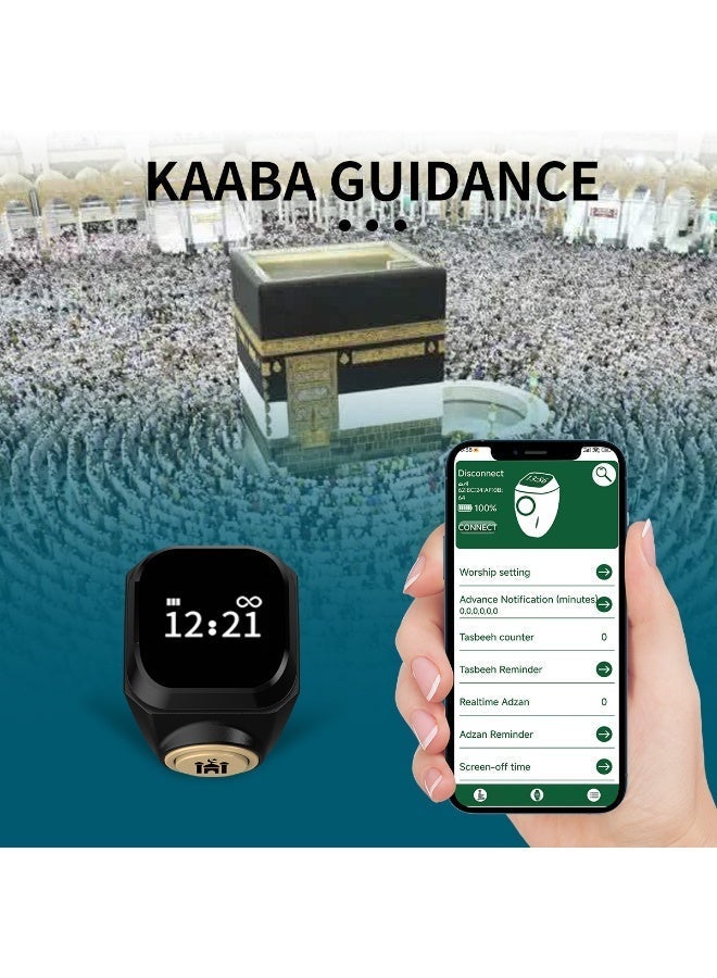 ‌زيكسينغ خاتم الأسود أحدث إصدار 2026 خاتم مسلم ذكي عصري تكنولوجي مع تذكير بالصلاة عداد تسبيح توجيه اتجاه شاشة OLED HD عمر بطارية طويل - Image 5