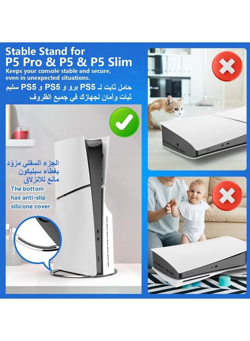 أم جي زي حامل عمودي لجهاز بلايستيشن 5، متوافق مع أجهزة بلايستيشن 5 سليم وبلايستيشن 5 القياسي وبلايستيشن 5 برو، قاعدة فضية اللون، حامل ثابت وسهل التركيب. - Image 2