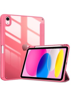 Procases for iPad 10th Gen Case with Pencil Holder 2022 iPad 10.9 Inch Case, Clear Transparent Back Shell Trifold Protective Cases Shockproof Cover for 2022 iPad 10th Gen A2696 A2757 A2777 -Pink  - Image 1
