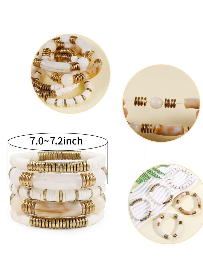 Excefore Bamboo Tube Bangles Bracelet Chunky Curved Stacking Clear Acrylic Colorful Beads Stretchable Friendship Gold Bracelets Gifts For Bestfriends, Couple, Family Members, Siblings - Image 2