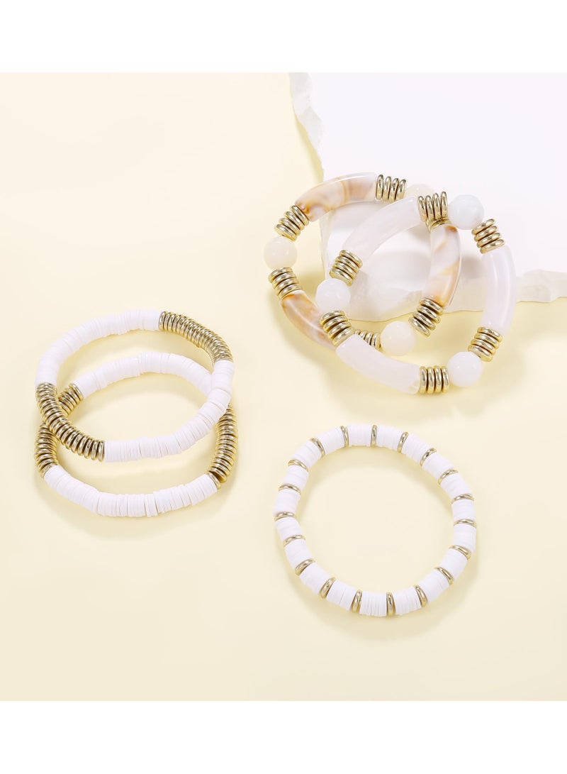 Excefore Bamboo Tube Bangles Bracelet Chunky Curved Stacking Clear Acrylic Colorful Beads Stretchable Friendship Gold Bracelets Gifts For Bestfriends, Couple, Family Members, Siblings - Image 3