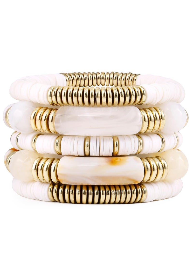 Excefore Bamboo Tube Bangles Bracelet Chunky Curved Stacking Clear Acrylic Colorful Beads Stretchable Friendship Gold Bracelets Gifts For Bestfriends, Couple, Family Members, Siblings - Image 1