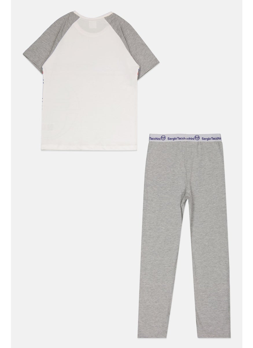 Sergio Tacchini Kids Boy 2 Piece Graphic Printed Pajama Set, White  - Image 1