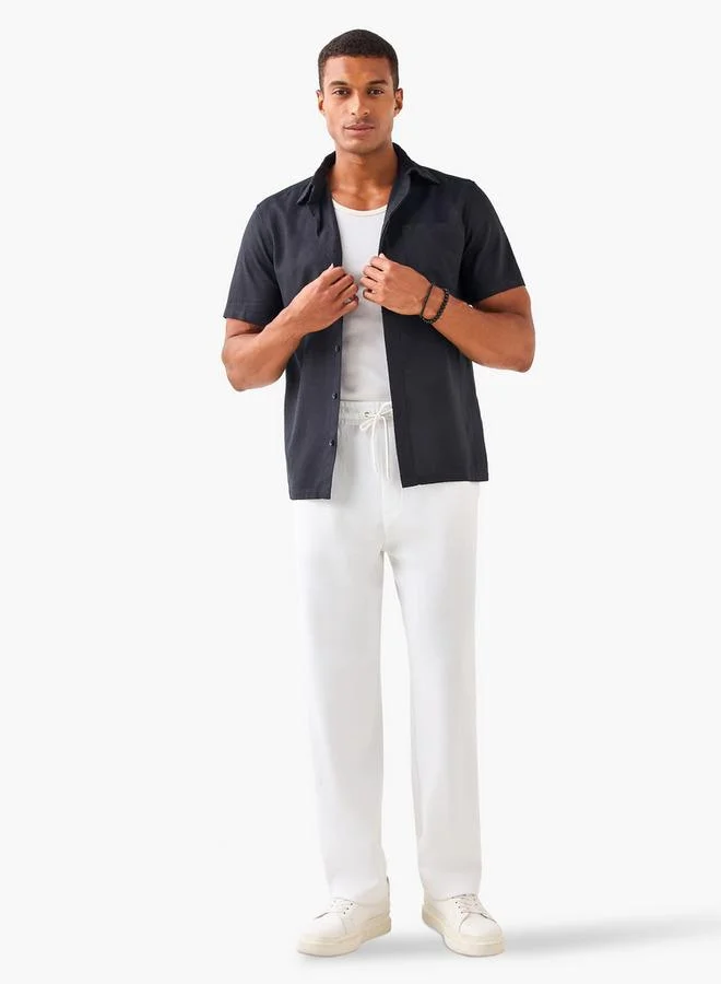 Splash FAV Regular Fit Linen Blend Collared Shirt with Chest Pocket