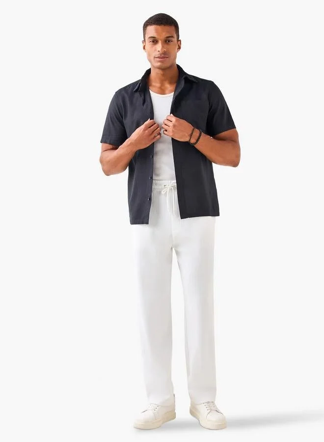 Splash FAV Regular Fit Linen Blend Collared Shirt with Chest Pocket