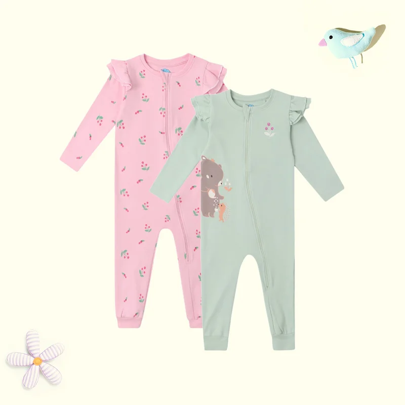 نوتيناتي Nautinati Infants Premium Cotton Graphic Printed Pack of 2 Sleepsuits
