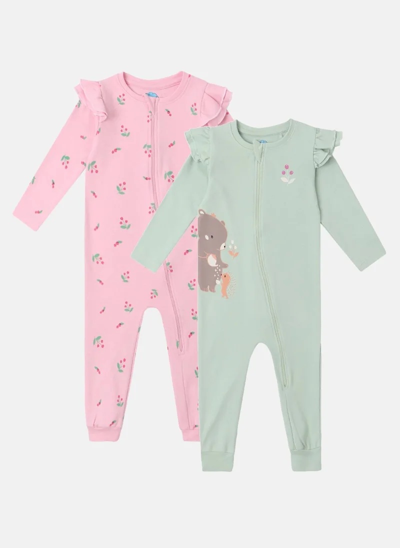 نوتيناتي Nautinati Infants Premium Cotton Graphic Printed Pack of 2 Sleepsuits