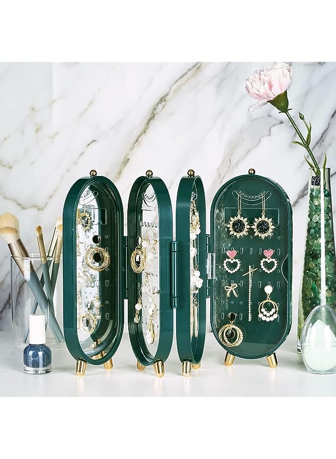 PROMASS Organizer Storage Stand, Women Jewelry Travel Organizer with Mirror, Foldable Dustproof Travel Jewelry Case Organize for Hanging Necklace, Bracelet, Earring - Image 1