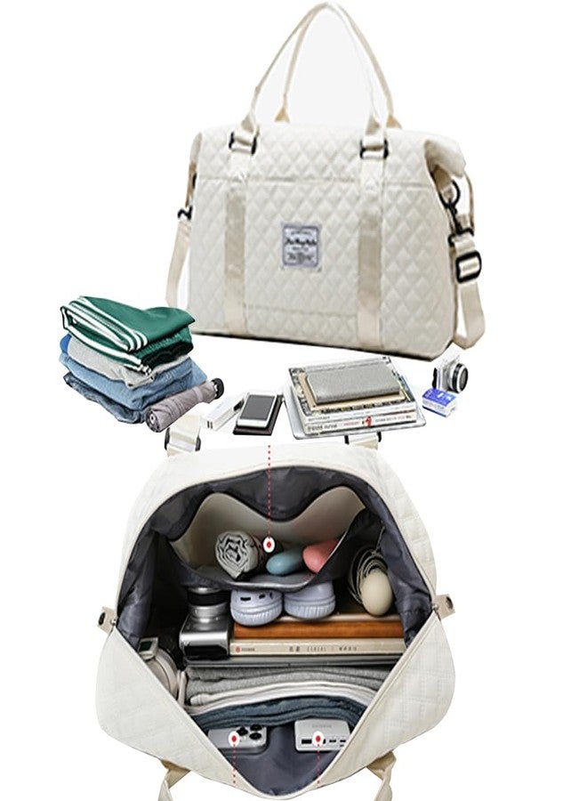 Keoferlo Gym Tote Bags Sports Duffel Bags Carry On Travel Duffel Traveling Weekend Overnight Bags for Women (White) - Image 3