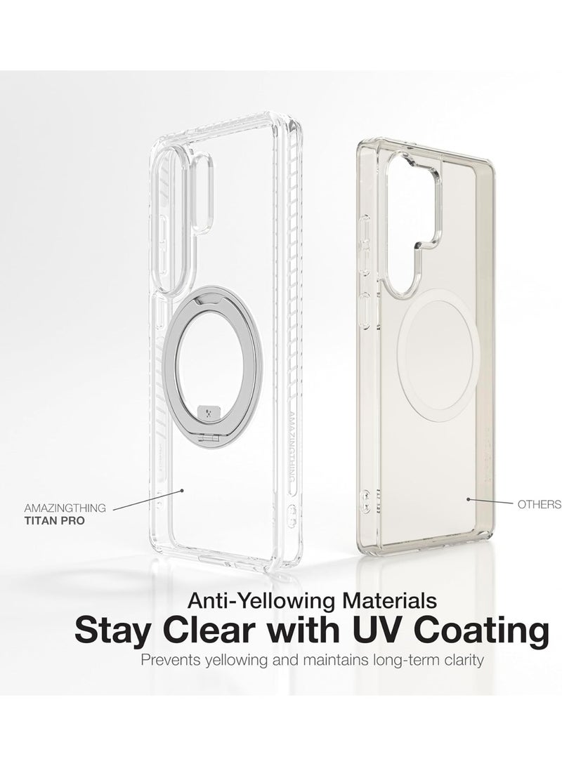 AMAZINGthing حافظة Titan Pro MagSpin لهاتف Samsung Galaxy S26 ULTRA [12 قدم] حماية من السقوط مع قاعدة حلقة دوارة 360° متوافقة مع غلاف MagSafe - شفافة - Image 5
