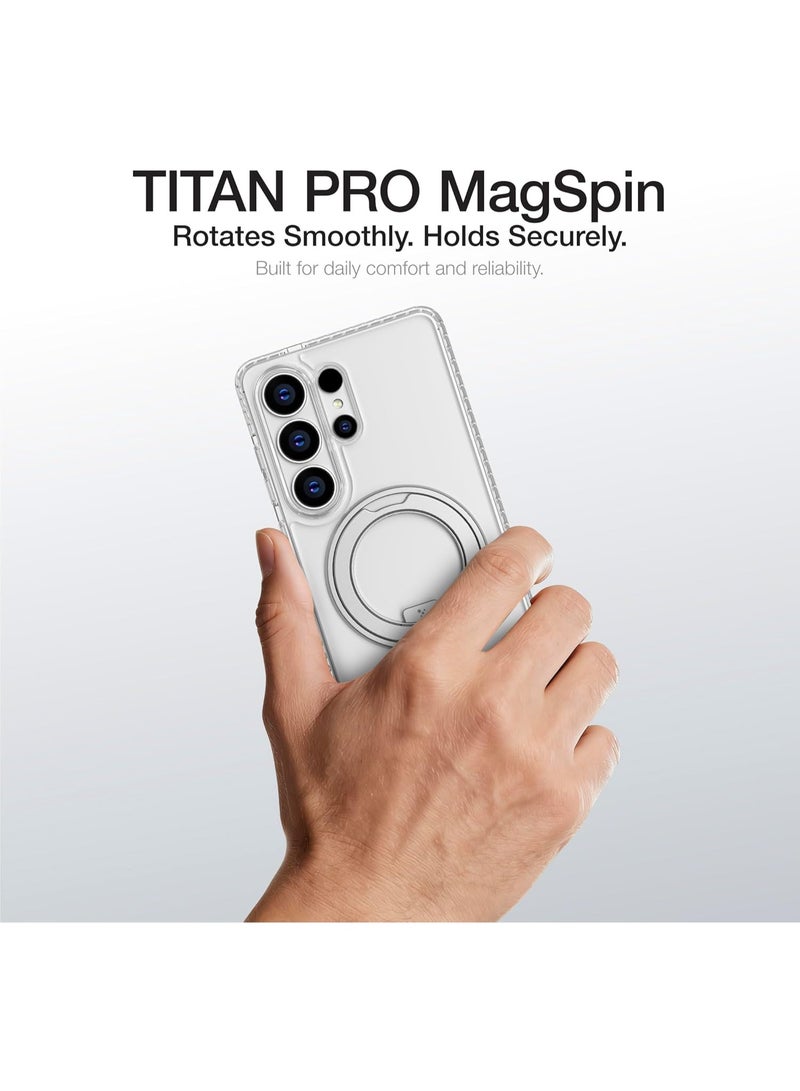 AMAZINGthing حافظة Titan Pro MagSpin لهاتف Samsung Galaxy S26 ULTRA [12 قدم] حماية من السقوط مع قاعدة حلقة دوارة 360° متوافقة مع غلاف MagSafe - شفافة - Image 3