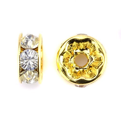 RUBYCA 100pcs Round Rondelle Spacer Bead Gold Tone 12mm White Clear Czech Crystal - Image 2