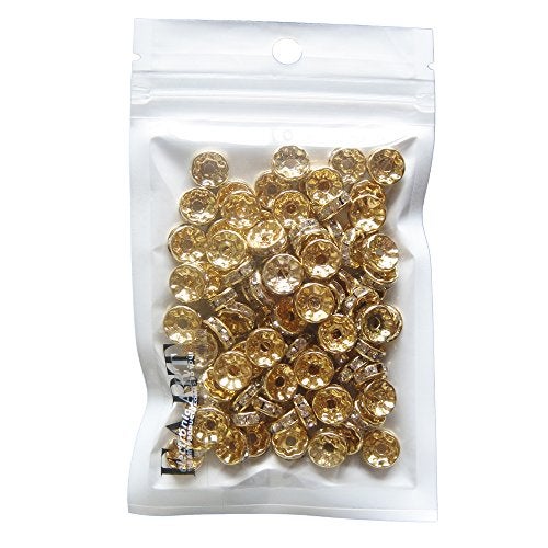 RUBYCA 100pcs Round Rondelle Spacer Bead Gold Tone 12mm White Clear Czech Crystal - Image 4