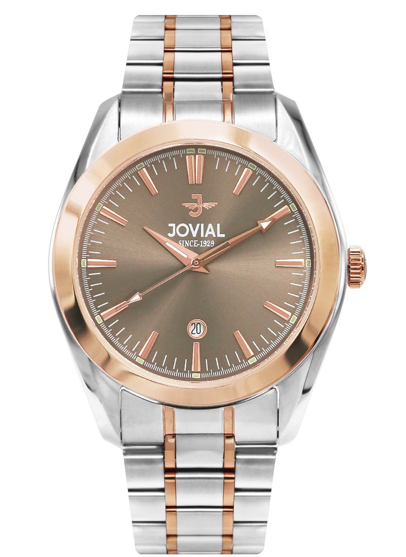 Jovial - JOVIAL 5038 GAMQ10E Men's Fashion Watch Stainless Steel Band Watch, 42mm, Brown - Image 1