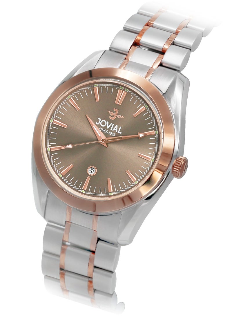 Jovial - JOVIAL 5038 GAMQ10E Men's Fashion Watch Stainless Steel Band Watch, 42mm, Brown - Image 1