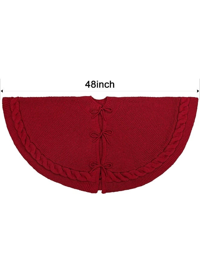 LimBridge Knitted Christmas Tree Skirt: 48 Inches Wine Red Tree Skirt, Chunky Cable Knit Thick Rustic Christmas Tree Decorations, Farmhouse Christmas Decor Xmas Holiday Home Party Decorations - Image 3