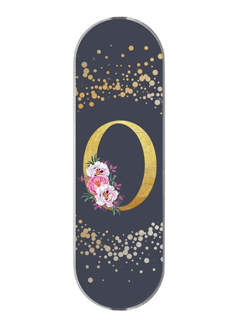 3-In-1 Universal Mobile Phone Grip Holder- Custom Monogram Initial Letter Floral Pattern Alphabet - O (Grey)
