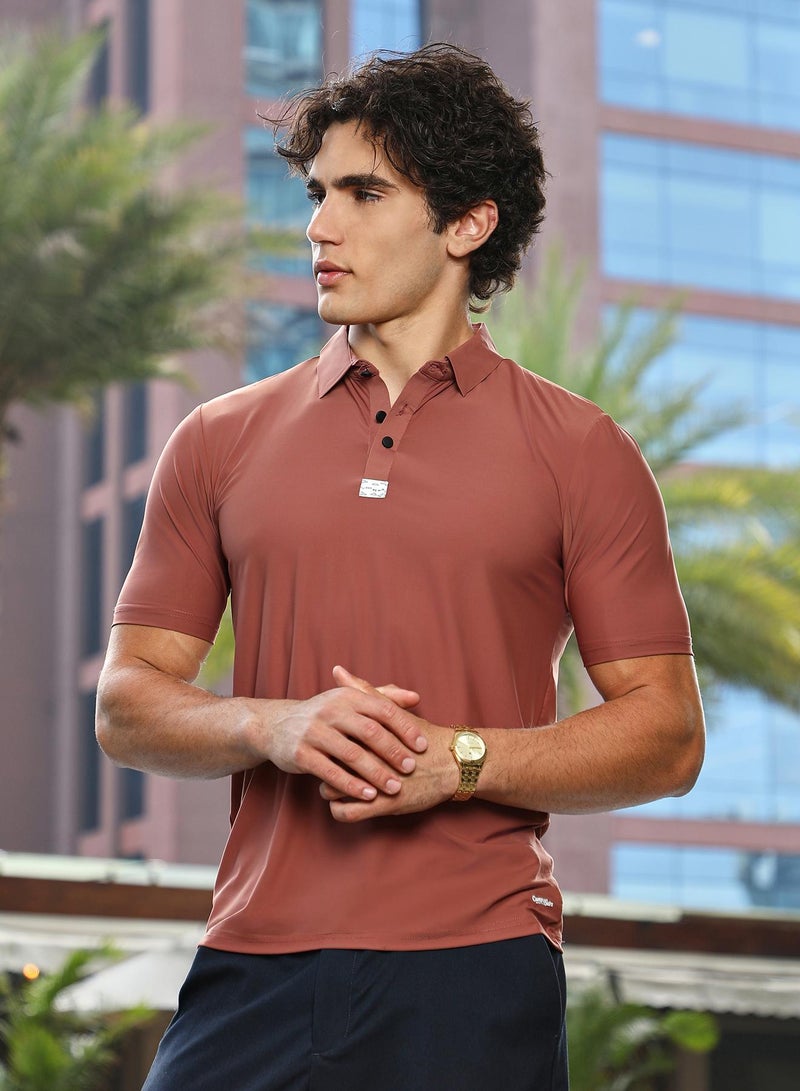 Campus Sutra Men's Sienna Brown Seamless Solid Polo T-Shirt - Image 2