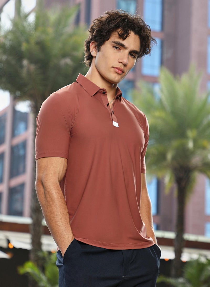 Campus Sutra Men's Sienna Brown Seamless Solid Polo T-Shirt - Image 3