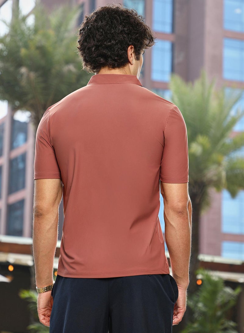Campus Sutra Men's Sienna Brown Seamless Solid Polo T-Shirt - Image 5