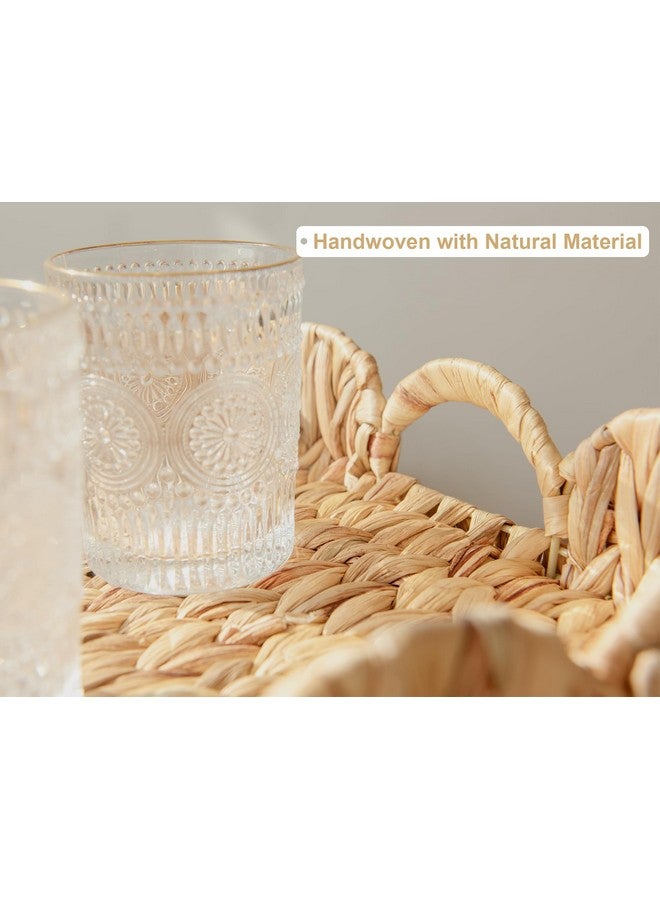 StorageWorks Rectangle Wicker Scalloped Tray, Rattan Serving Trays with Handles, Water Hyacinth Basket for Decorative & Organizing, 15.75" L x 11.5" W x 2.75" H - Image 3