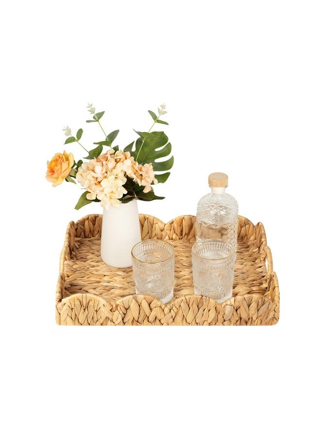 StorageWorks Rectangle Wicker Scalloped Tray, Rattan Serving Trays with Handles, Water Hyacinth Basket for Decorative & Organizing, 15.75" L x 11.5" W x 2.75" H - Image 1