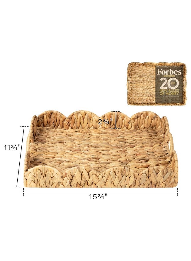 StorageWorks Rectangle Wicker Scalloped Tray, Rattan Serving Trays with Handles, Water Hyacinth Basket for Decorative & Organizing, 15.75" L x 11.5" W x 2.75" H - Image 2