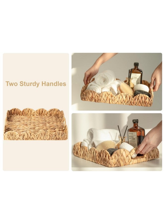StorageWorks Rectangle Wicker Scalloped Tray, Rattan Serving Trays with Handles, Water Hyacinth Basket for Decorative & Organizing, 15.75" L x 11.5" W x 2.75" H - Image 5