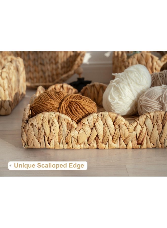 StorageWorks Rectangle Wicker Scalloped Tray, Rattan Serving Trays with Handles, Water Hyacinth Basket for Decorative & Organizing, 15.75" L x 11.5" W x 2.75" H - Image 4