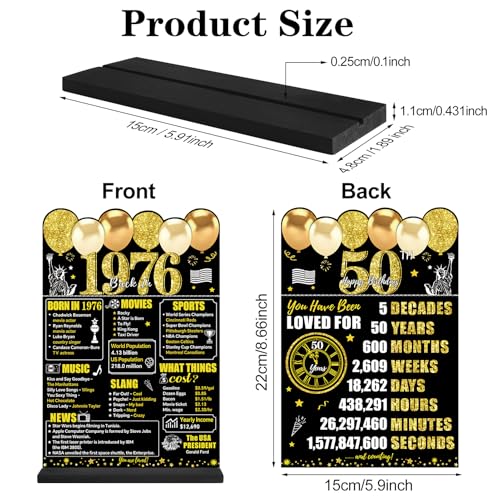 Guiruiy Black Gold 50th Birthday Decorations for Men Women, Two-Sided Vintage 50 Back in 1976 Theme Poster Wooden Table Sign with Stand, Fifty Years Old Bday Centerpieces Display Holder for Table Decor - Image 2