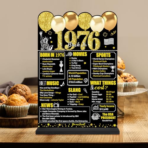 Guiruiy Black Gold 50th Birthday Decorations for Men Women, Two-Sided Vintage 50 Back in 1976 Theme Poster Wooden Table Sign with Stand, Fifty Years Old Bday Centerpieces Display Holder for Table Decor - Image 4