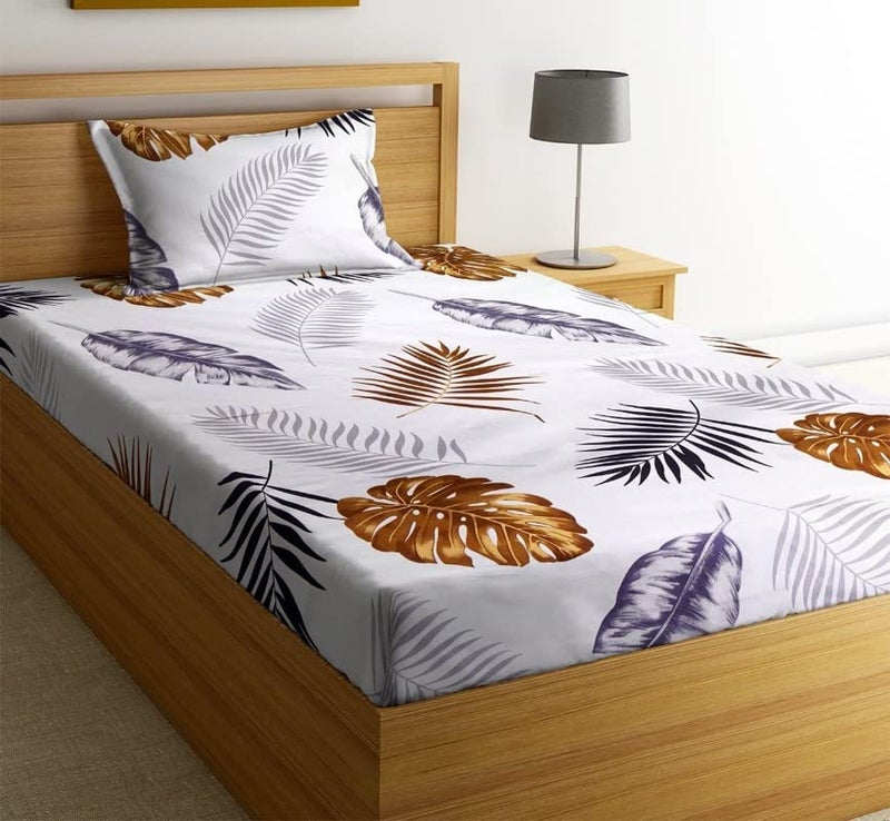 New Leaf NEW LEAF Premium Microfiber Elastic Fitted Bedsheets with 1 King Size Pillow Covers Single Coat Bed with All Around Elastic 200 TC Supersoft Size 72 x 36 6 inches White Brown Fether  - Image 4