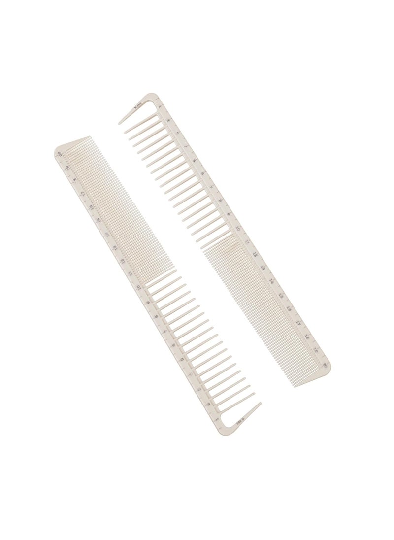 Marsrut 2PCS Hair Cutting Combs with Ruler MeasurementsPeines de Corte con Medida Tool  Small Tapered Portable  AntiStatic Long Measuring Professional Combs for Salon Barber Styling Beige Color 