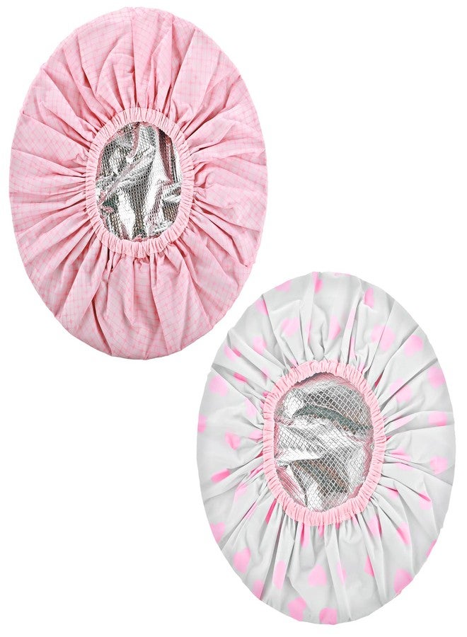 Prasacco 2 Pcs Pink Series Deep Conditioning Hot Oil Hair Treatment Caps - Waterproof, Double Layer, Reusable Shower & Steam Caps - Image 1