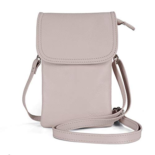 befen Genuine Leather Crossbody Purse Cell Phone Wallet, Women Small Leather Crossbody Bag for Women - Fit iPhone 15 Pro Max (Light Beige Pink) - Image 1