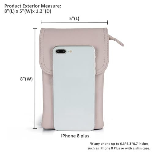 befen Genuine Leather Crossbody Purse Cell Phone Wallet, Women Small Leather Crossbody Bag for Women - Fit iPhone 15 Pro Max (Light Beige Pink) - Image 5