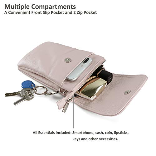 befen Genuine Leather Crossbody Purse Cell Phone Wallet, Women Small Leather Crossbody Bag for Women - Fit iPhone 15 Pro Max (Light Beige Pink) - Image 4